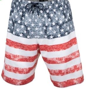 NWT-Burnside-30”-Stars and stripes-Americana, board shorts, elastic waistband.